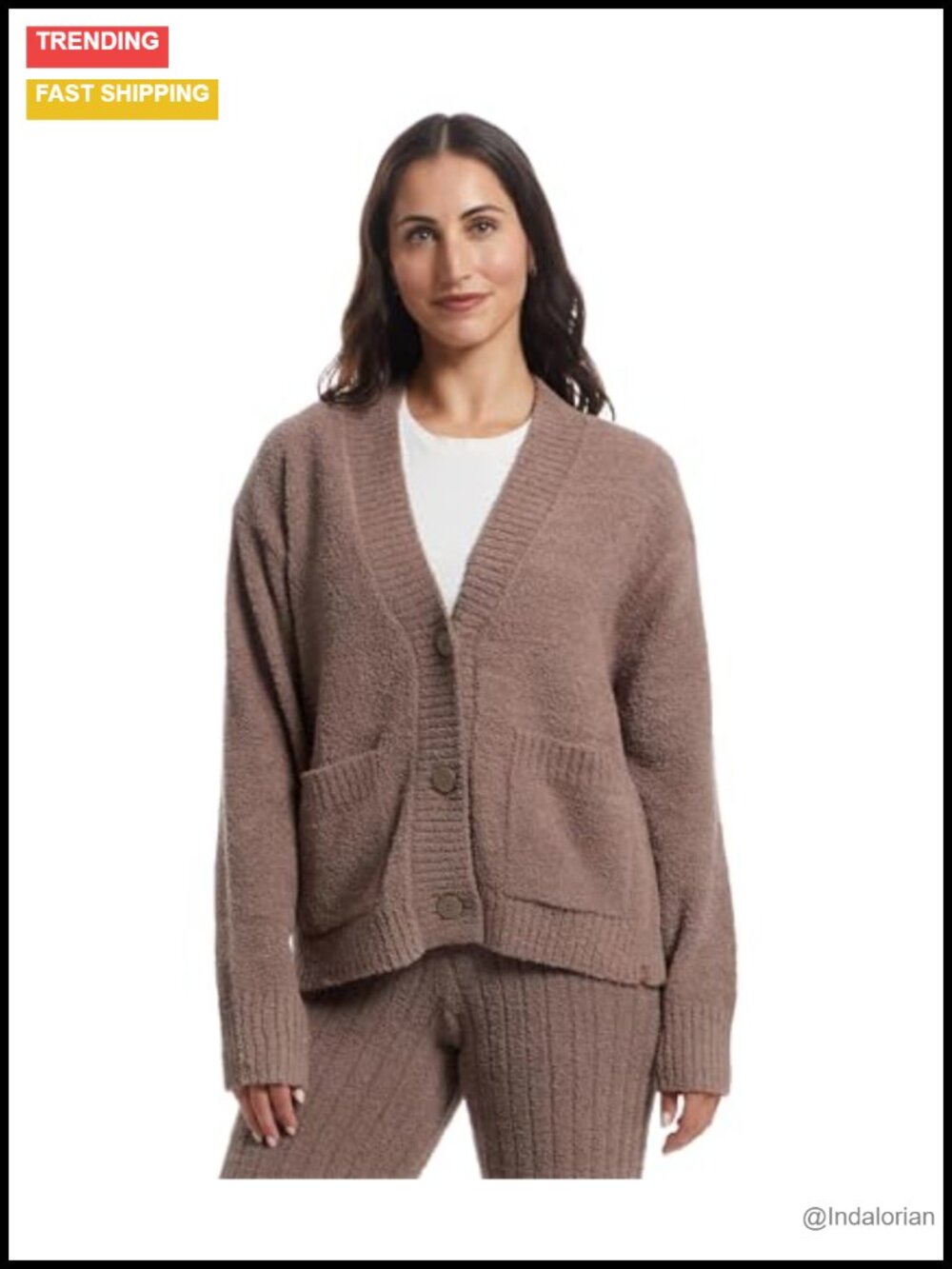 Recycled Polyester Button Up V-Neck Cardigan Long Sleeve